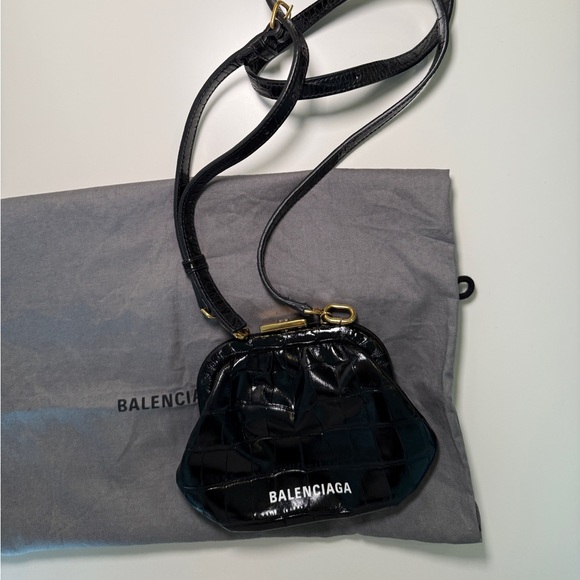 Balenciaga Black Croc Cloud Coin Purse Cross Body Leather Clutch Mini Bag - Picture 3 of 8